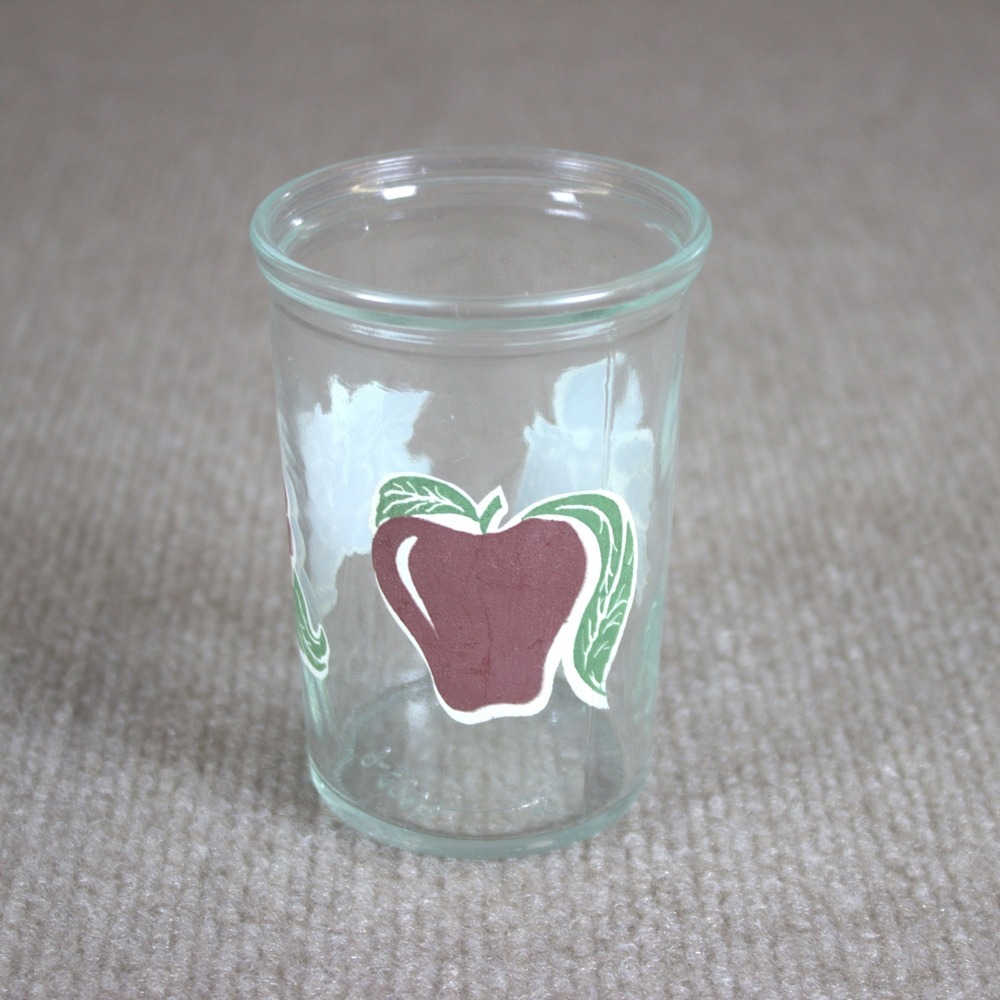 Vintage Fruit Jelly Jar Glass Apple Grapes Strawberry Juice Tumbler 4 inch